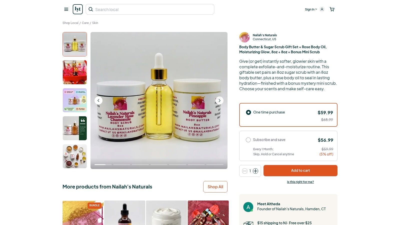 Screenshot from https://loyaltie.com/nailahsnaturals/products/body-care-gift-set-sugar-scrub-whipped-body-butter-rose-body-oil-hydrating-glow-8oz-8oz-1-oil-bonus-mini-scrub