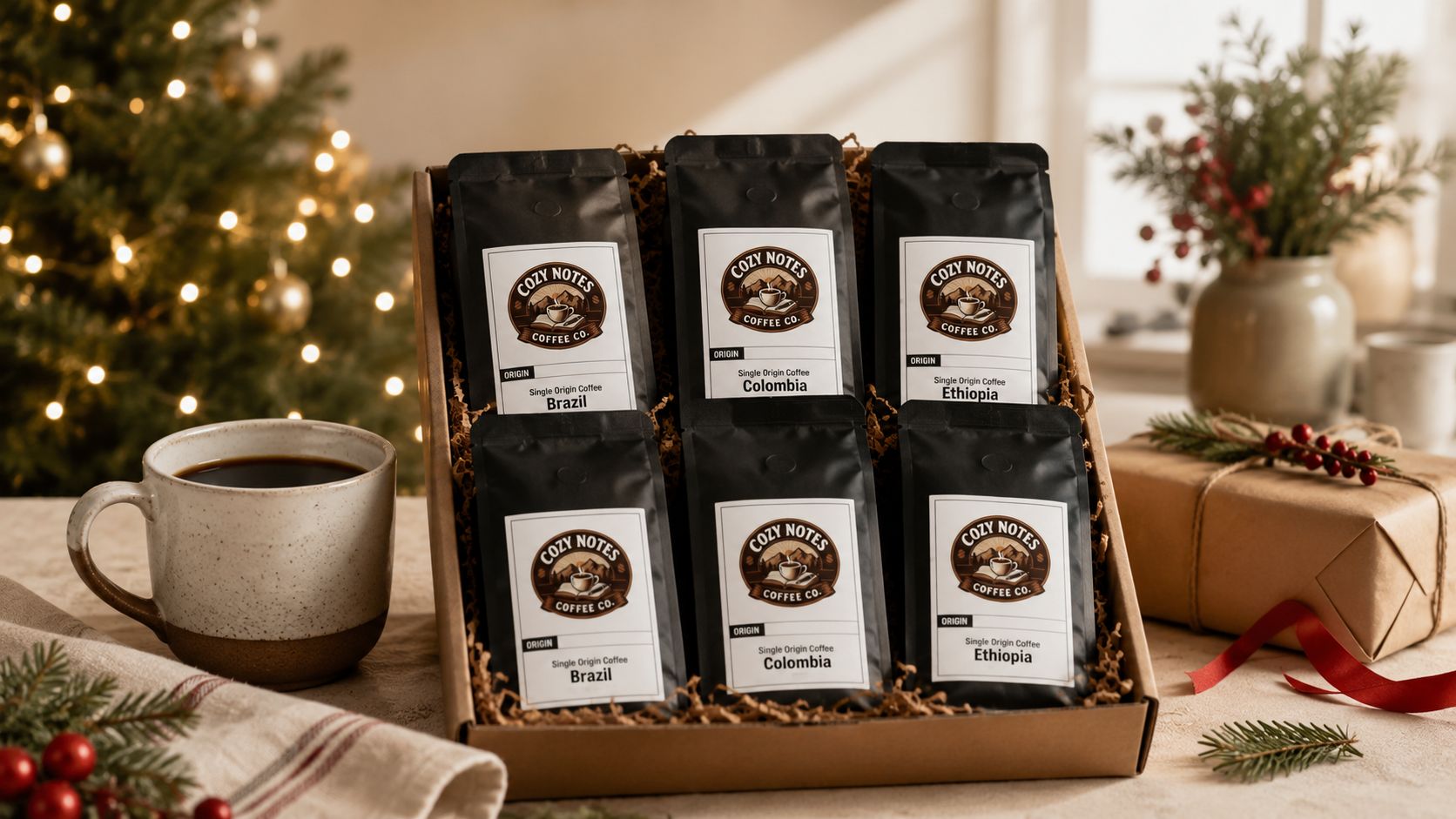 Single Origin Coffee Sampler, Brazil Colombia Ethiopia, Flavor Discovery Pack, 6 x 2oz Bags (12oz Total) | Cozy Notes Coffee Co by Loyaltie