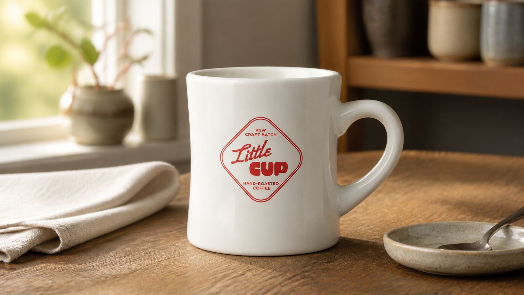 Ceramic Diner Coffee Mug, Sturdy Glazed Stoneware, Cozy Grip Handle, Microwave & Dishwasher Safe, 1 Mug | Little Cup Coffee by Loyaltie