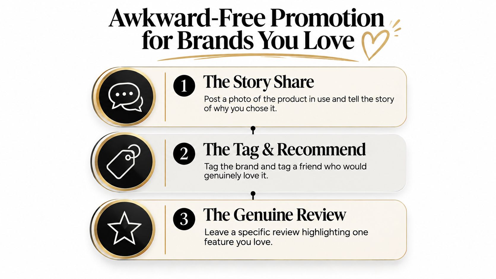 A list of three tips titled Awkward-Free Promotion for Brands You Love, explaining how to support businesses.
