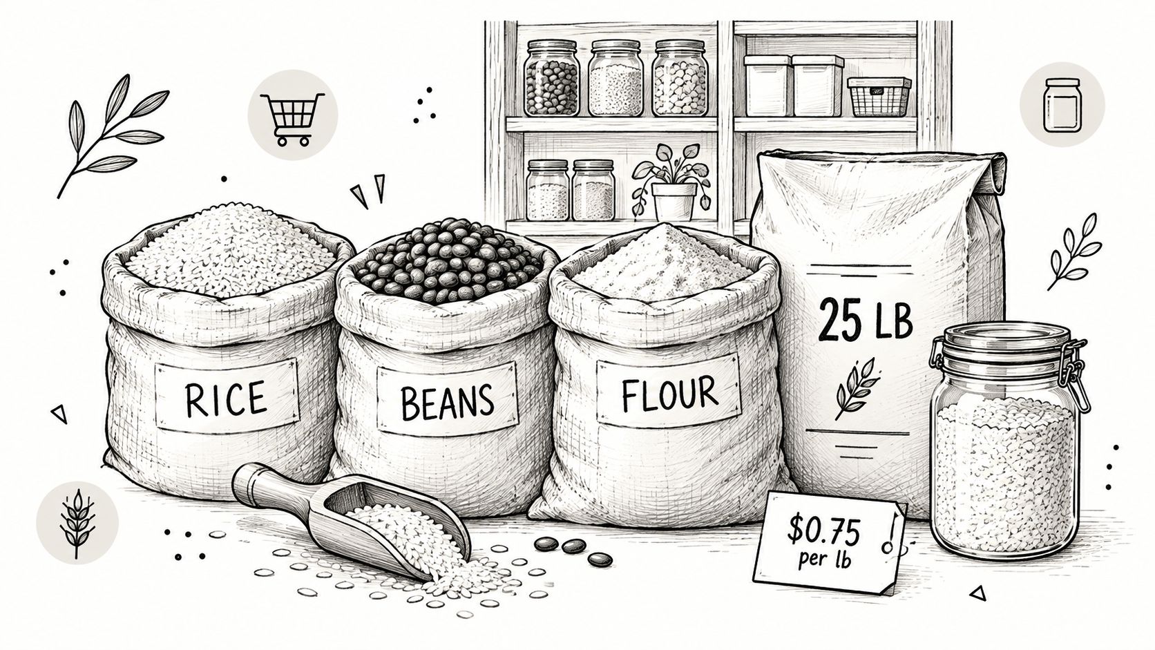 A sketched illustration of imperfect and surplus vegetables offered by a local grower.