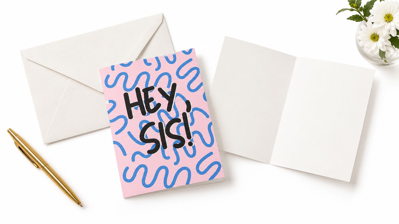 Gold Foil Greeting Card, Hey Sis Message, Blank Inside, A2 4.25x5.5, Envelope Included | Chika Paper Studio by Loyaltie