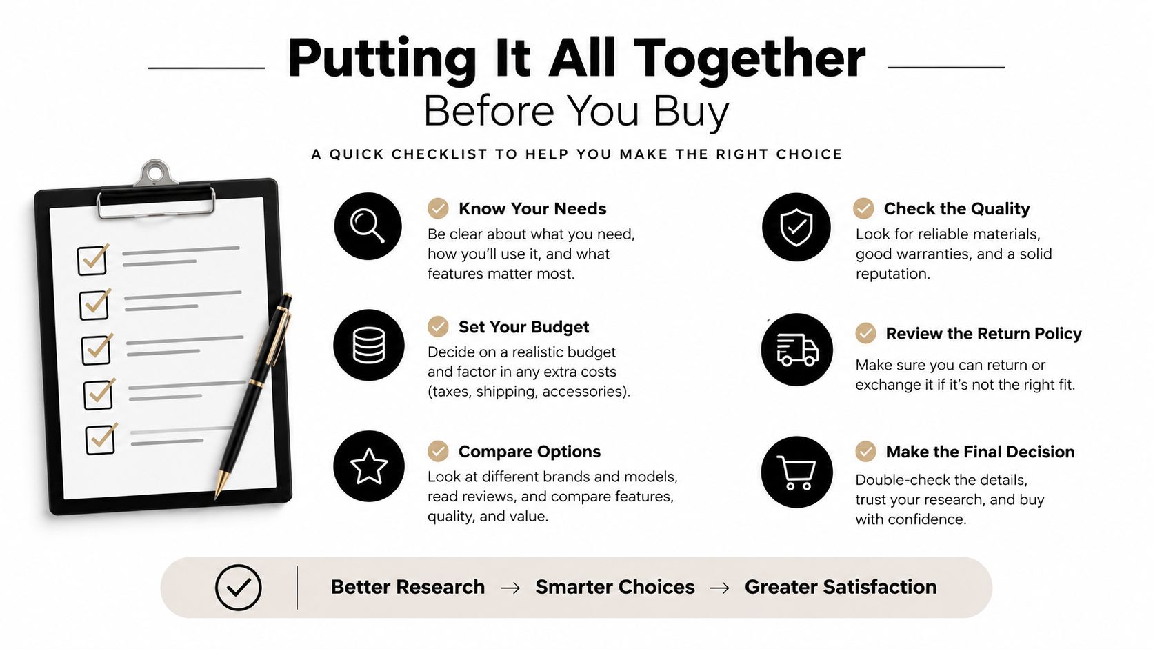 An infographic checklist for consumers outlining key steps to make an informed and confident purchasing decision.