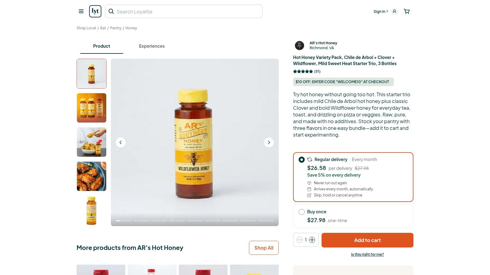 Hot honey variety pack with Chile de Arbol, Clover, and Wildflower