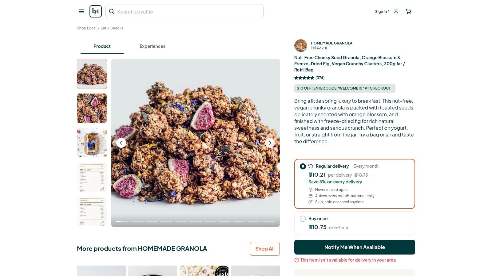 Nut-free seed granola with orange blossom and freeze-dried fig