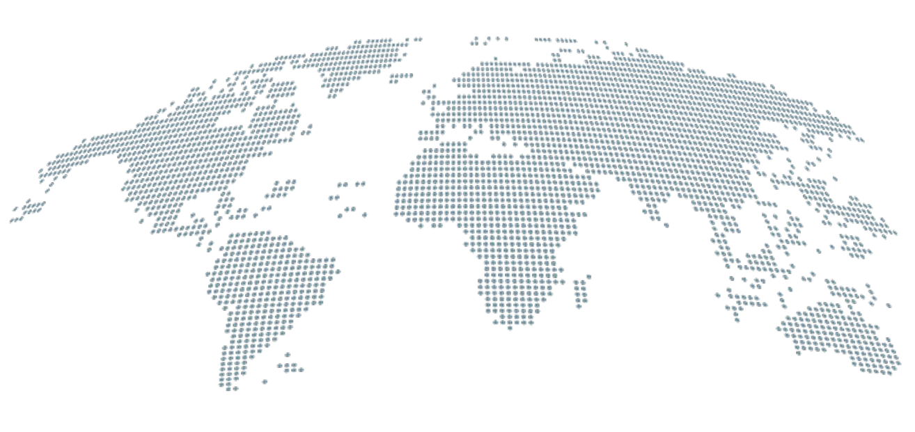 World map composed of interlocking blue puzzle pieces on a black background.