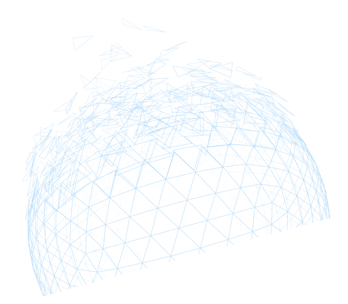 Digital illustration of a globe made with interconnected blue triangular wireframe against a black background.