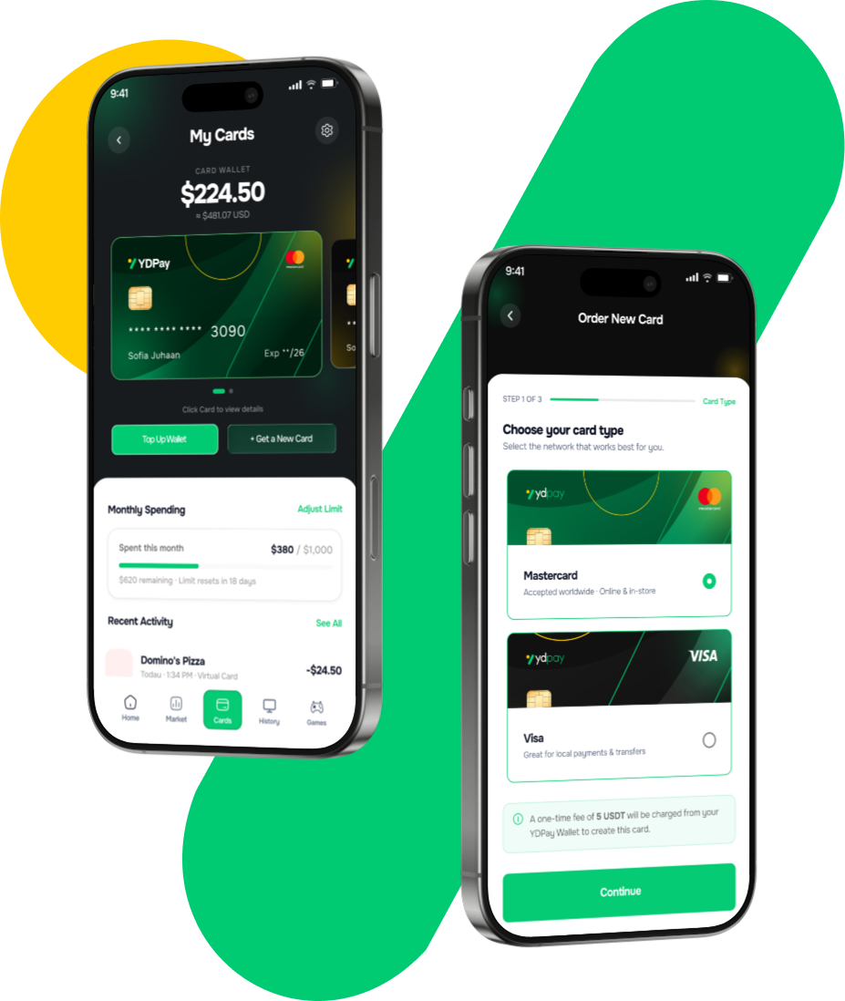 YDPay Cards app interface