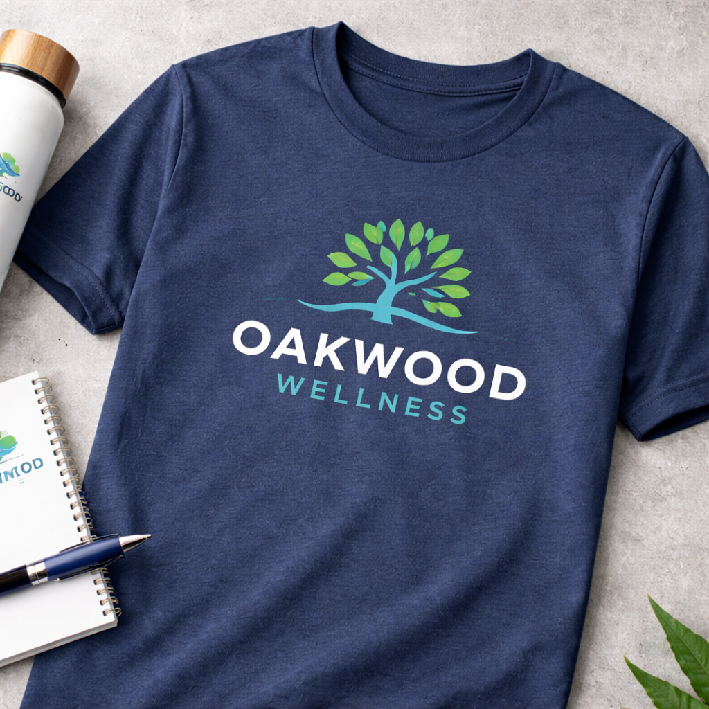 Close-up of high-quality branding (print or embroidery) on a scrub top