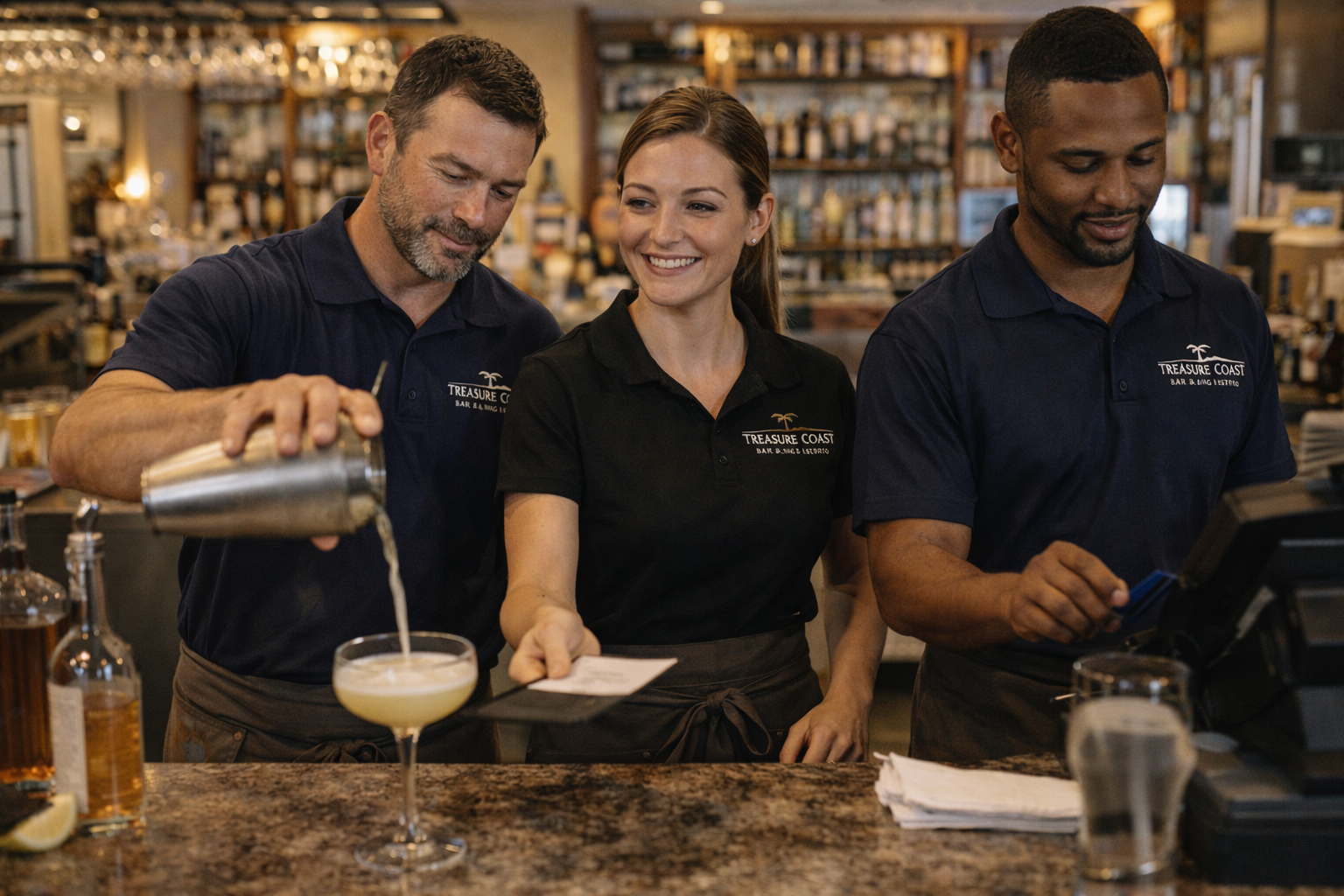 Staff at a downtown Stuart restaurant in embroidered polos