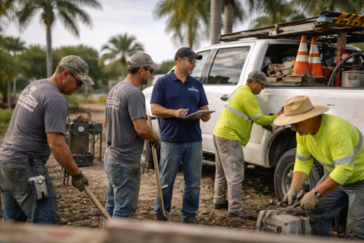 Local construction crew wearing Silverback work shirts