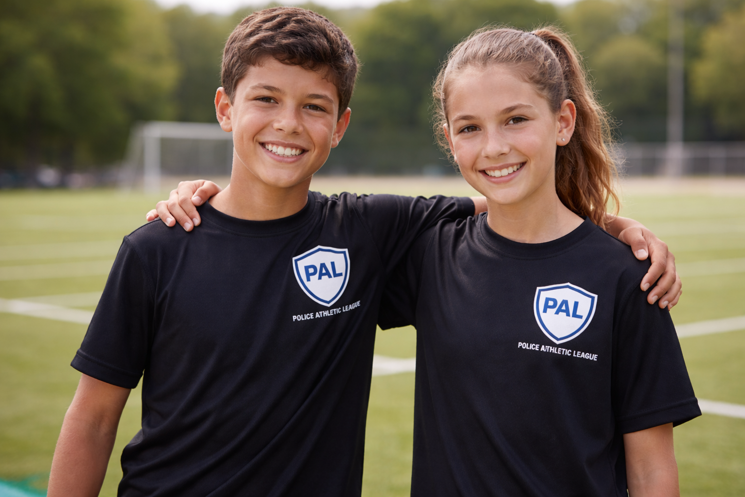 Youth sports team uniforms for a local Police Athletic League