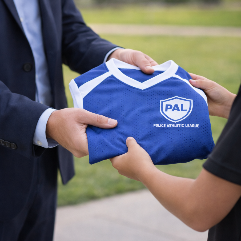 Bobby with local Police Athletic League participants