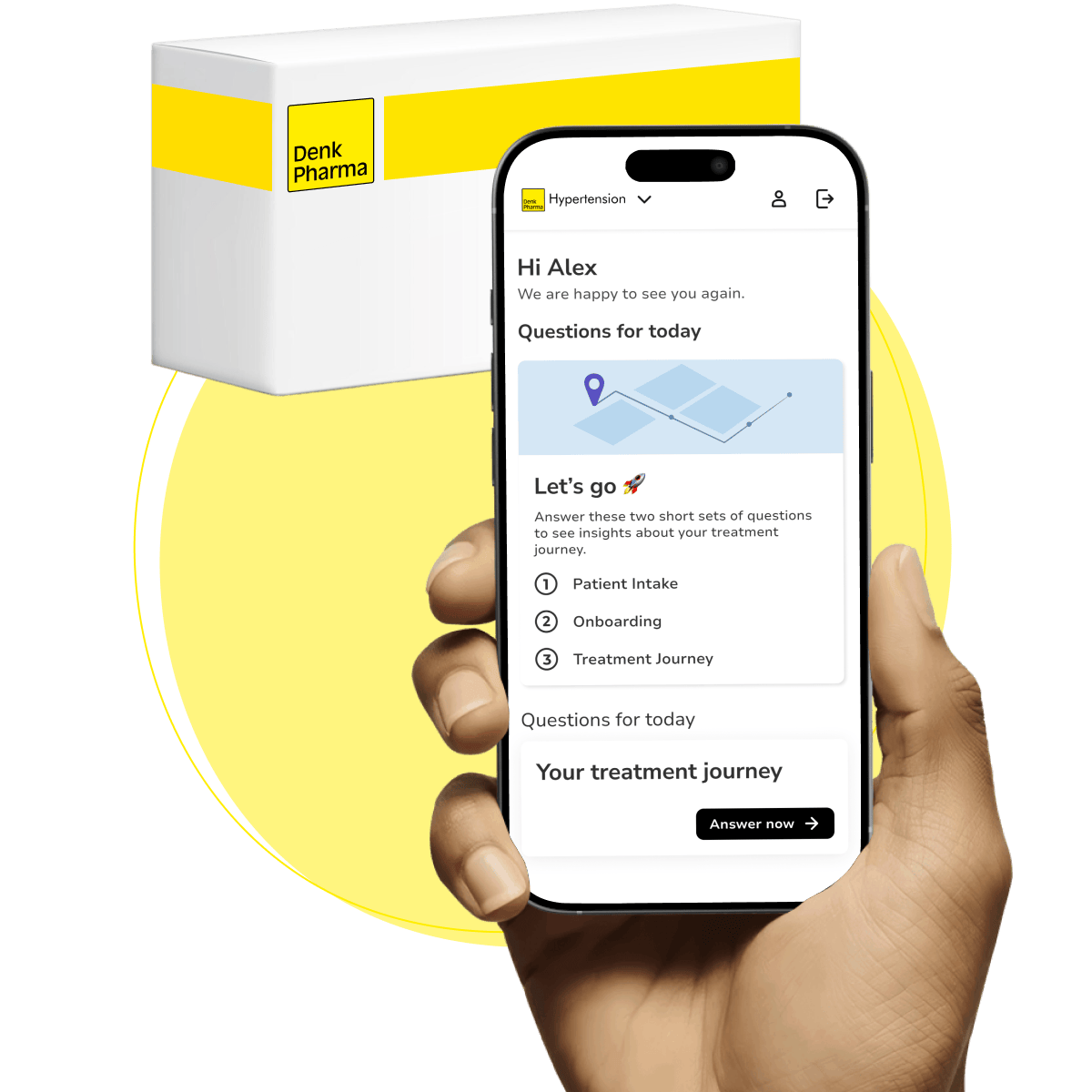 brite app shows the Denk Pharma cholesterol treatment area next to a smiling person.