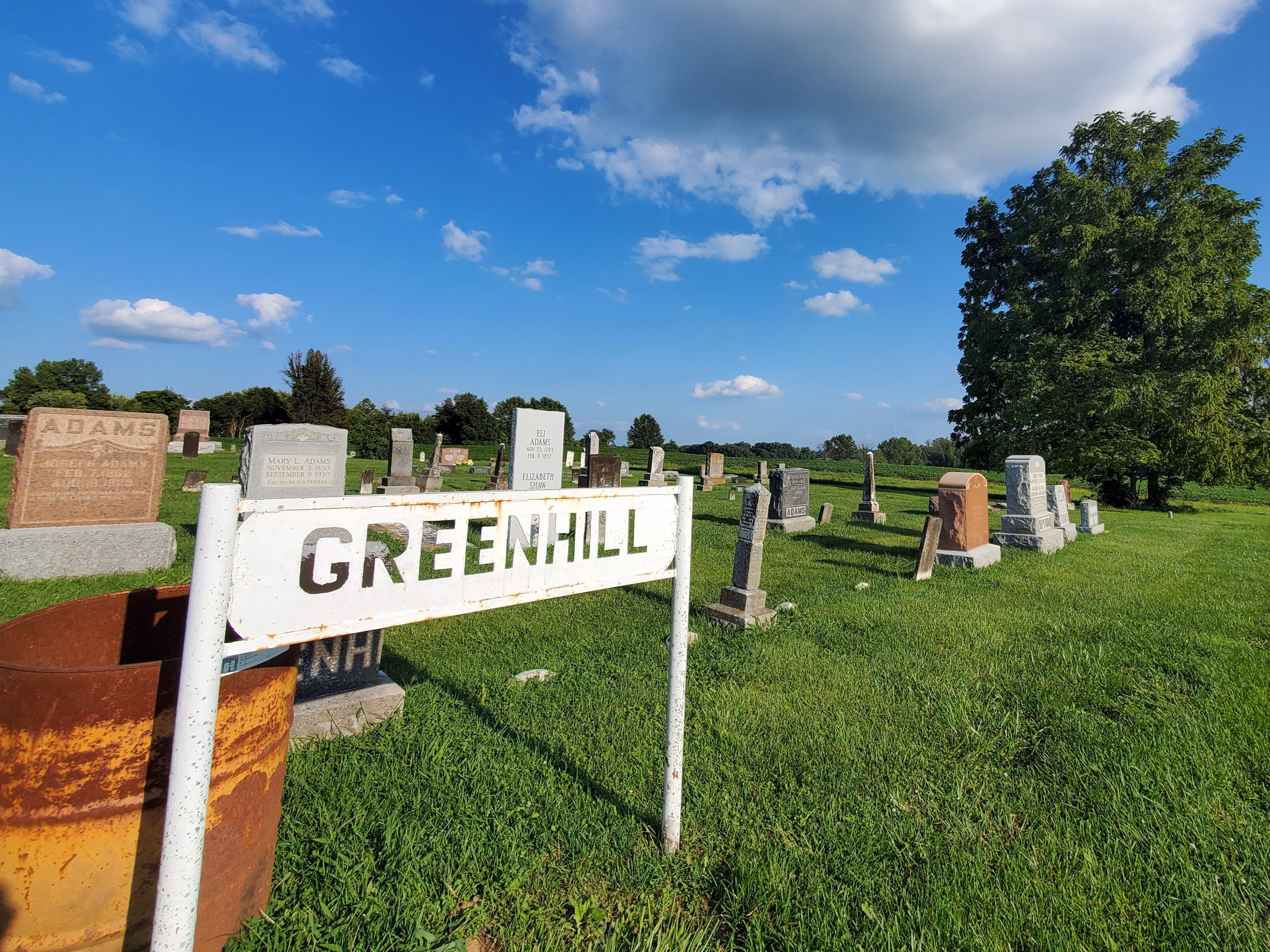 Photo of Greenhill Cemetery sign.