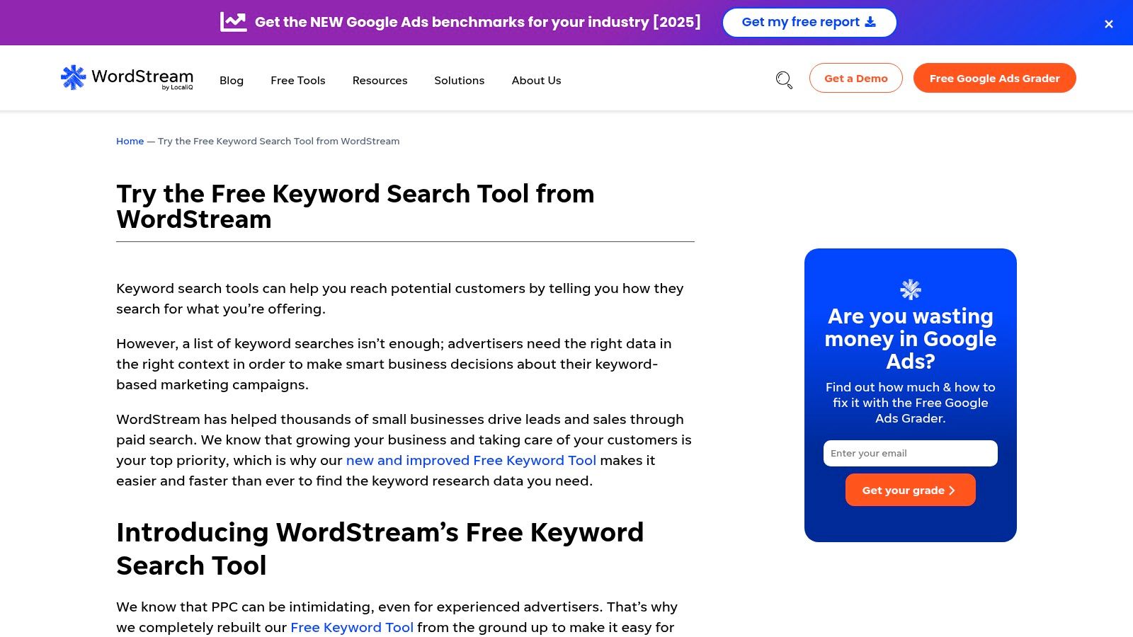 WordStream Free Keyword Tool