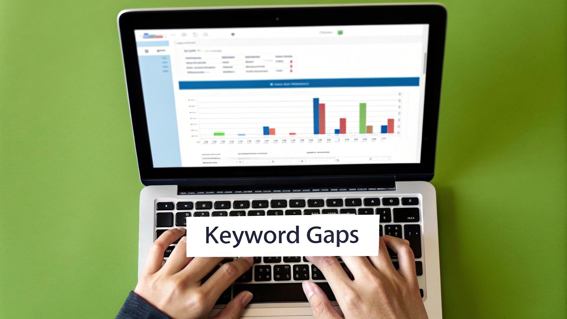 A person using a magnifying glass to inspect a digital screen showing charts and graphs.