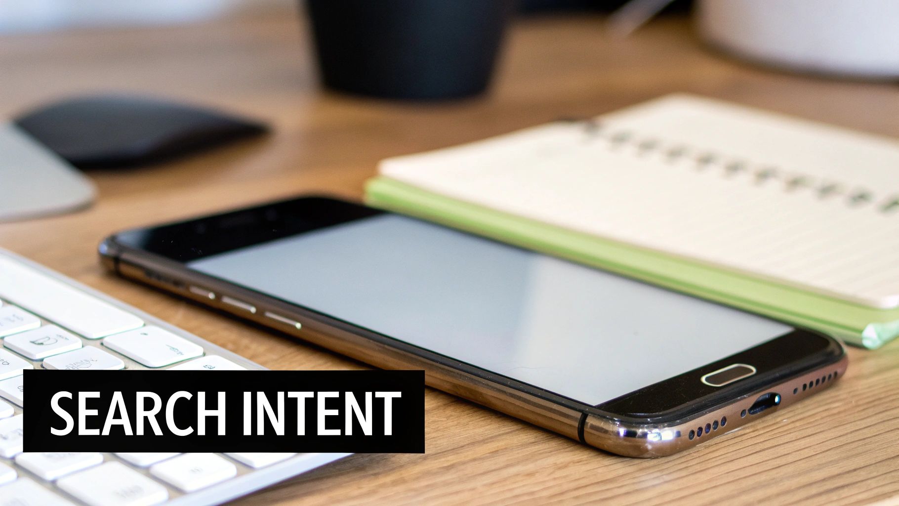 A magnifying glass hovering over a computer screen showing customer journey icons, symbolizing the analysis of search intent.