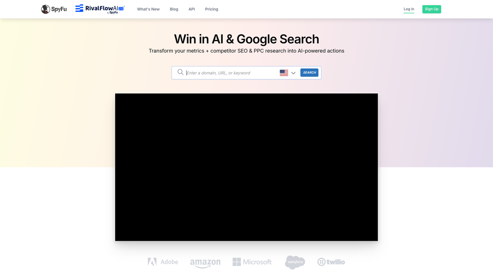 Screenshot of SpyFu website homepage