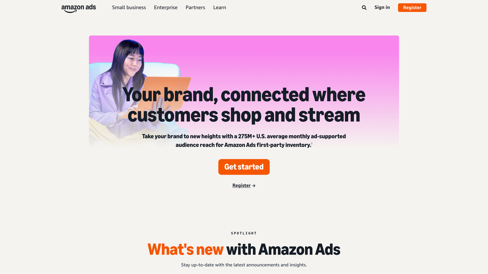 Screenshot of Amazon Advertising website homepage