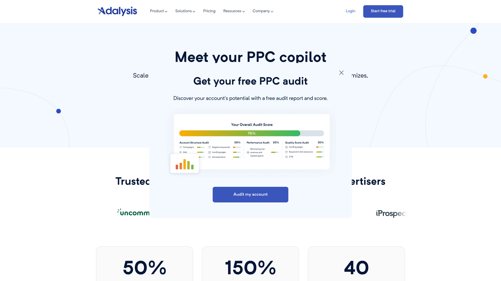 Screenshot of Adalysis website homepage