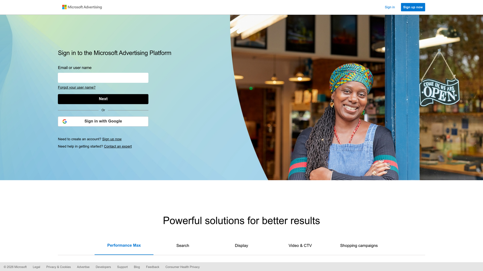 Screenshot of Microsoft Advertising Intelligence website homepage
