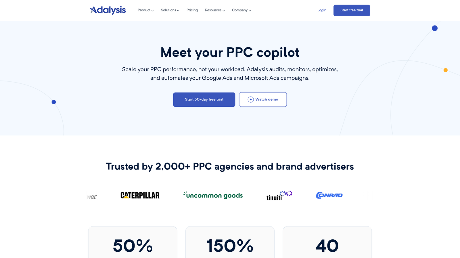 Screenshot of Adalysis website homepage