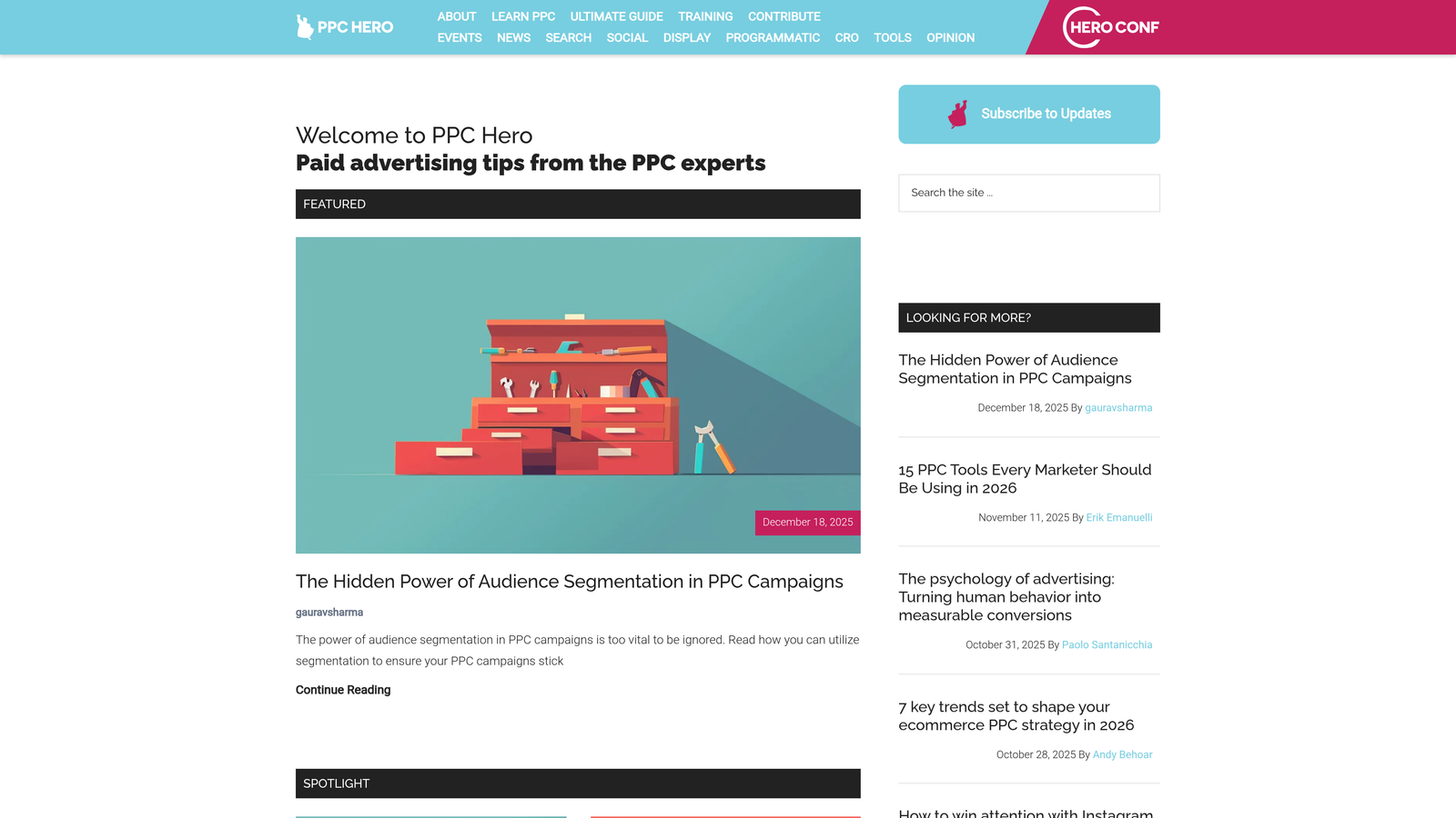 Screenshot of PPC Hero Scripts website homepage