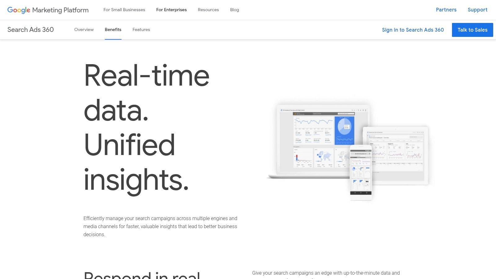 Google Search Ads 360 pay per click management software data dashboards