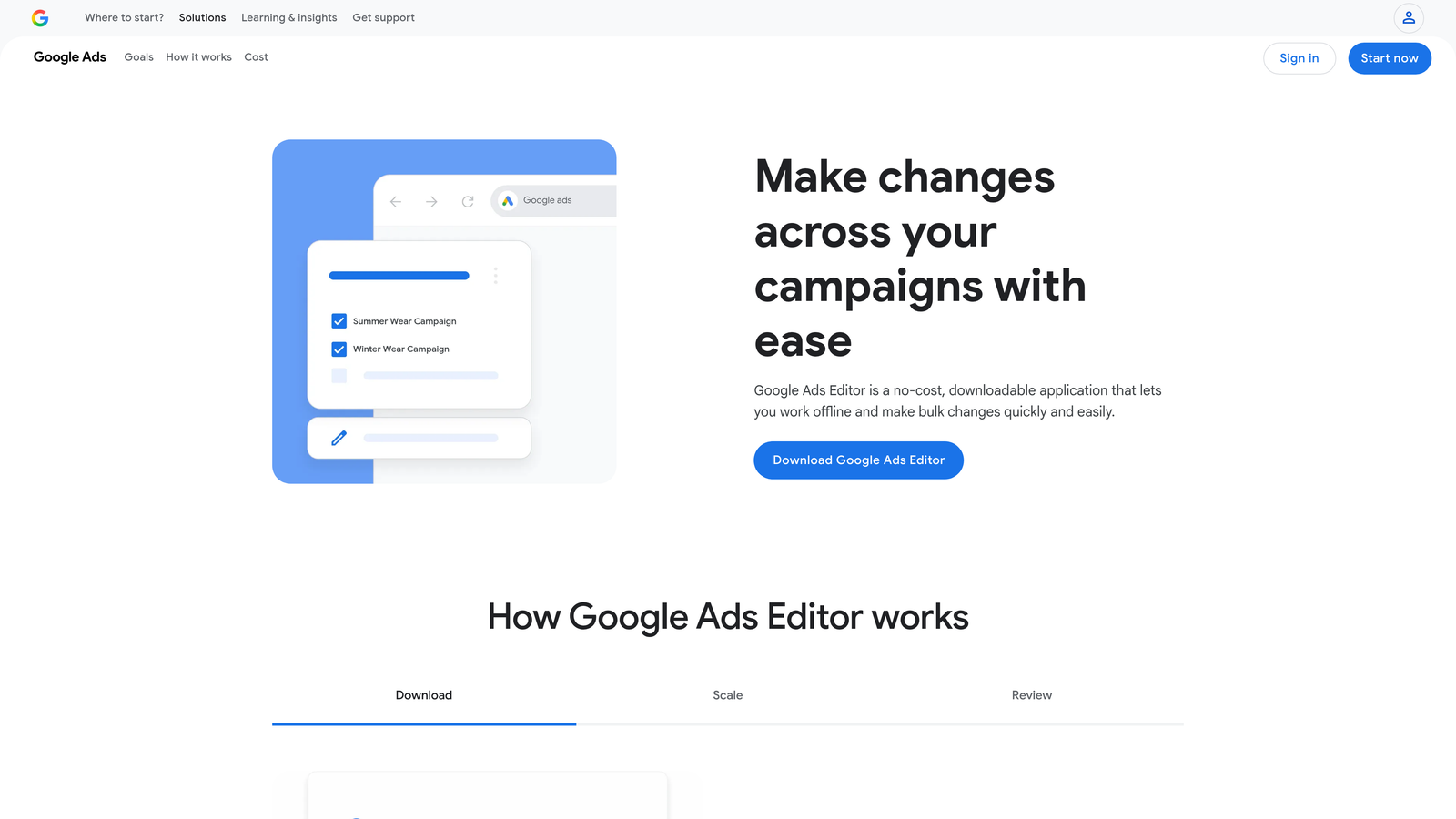 Screenshot of Google Ads Editor website