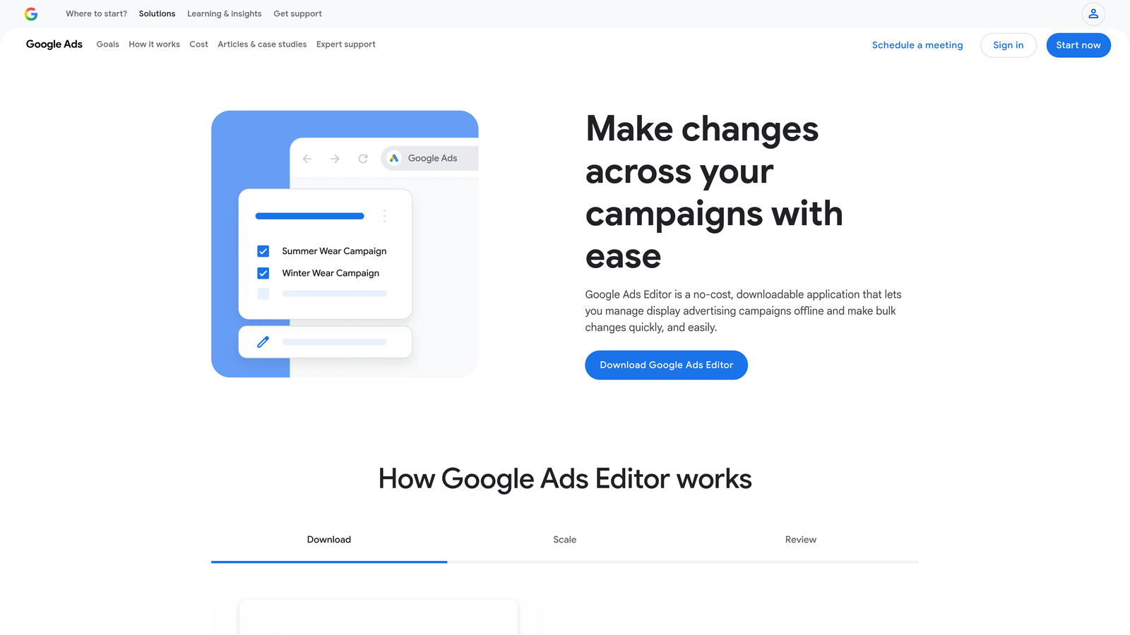 Screenshot of Google Ads Editor website