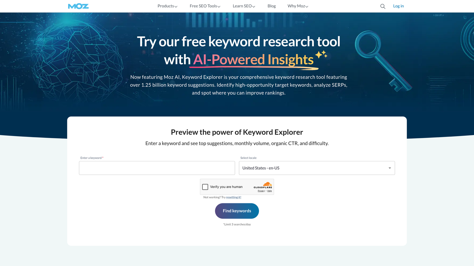Screenshot of Moz Keyword Explorer website