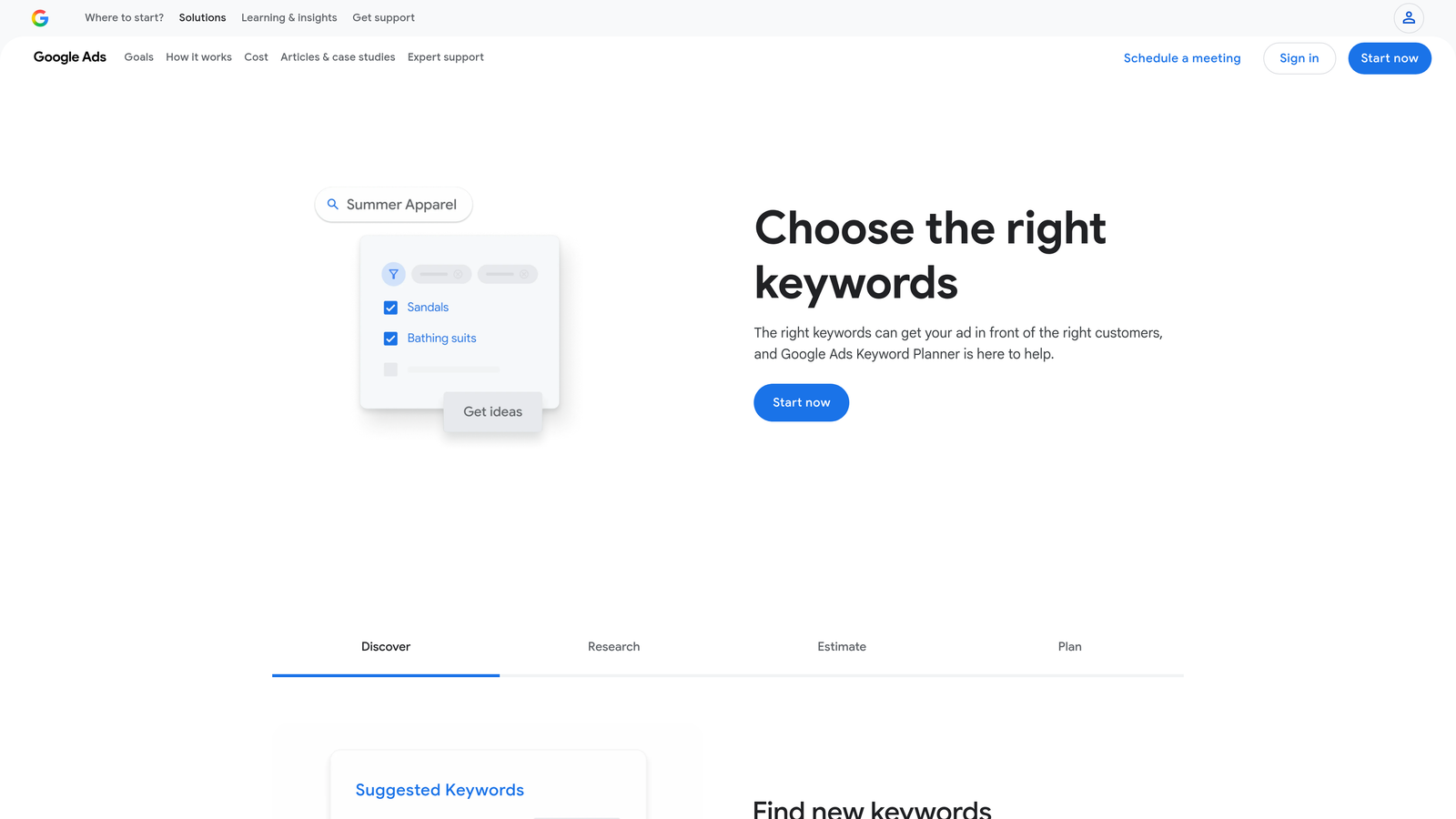 Screenshot of Google Keyword Planner website