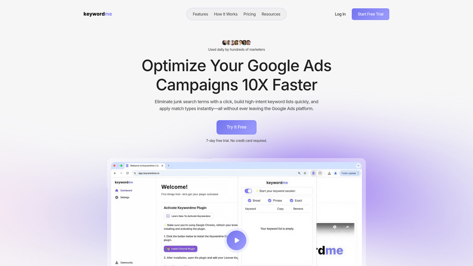 Screenshot of Keywordme website