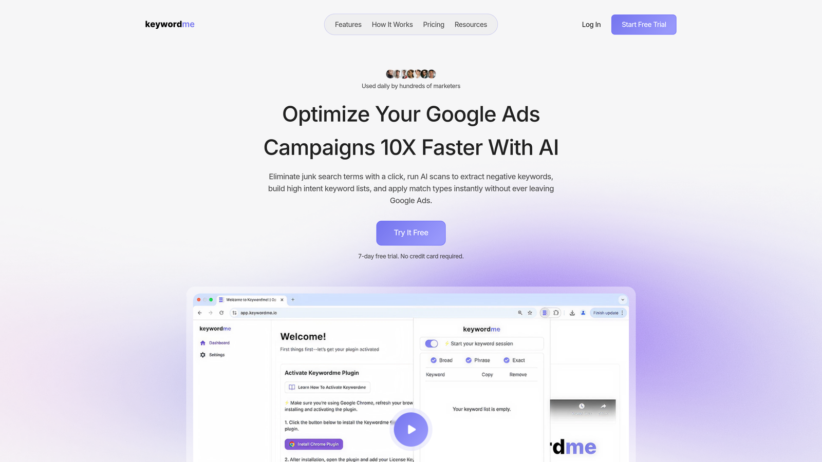 Screenshot of Keywordme website