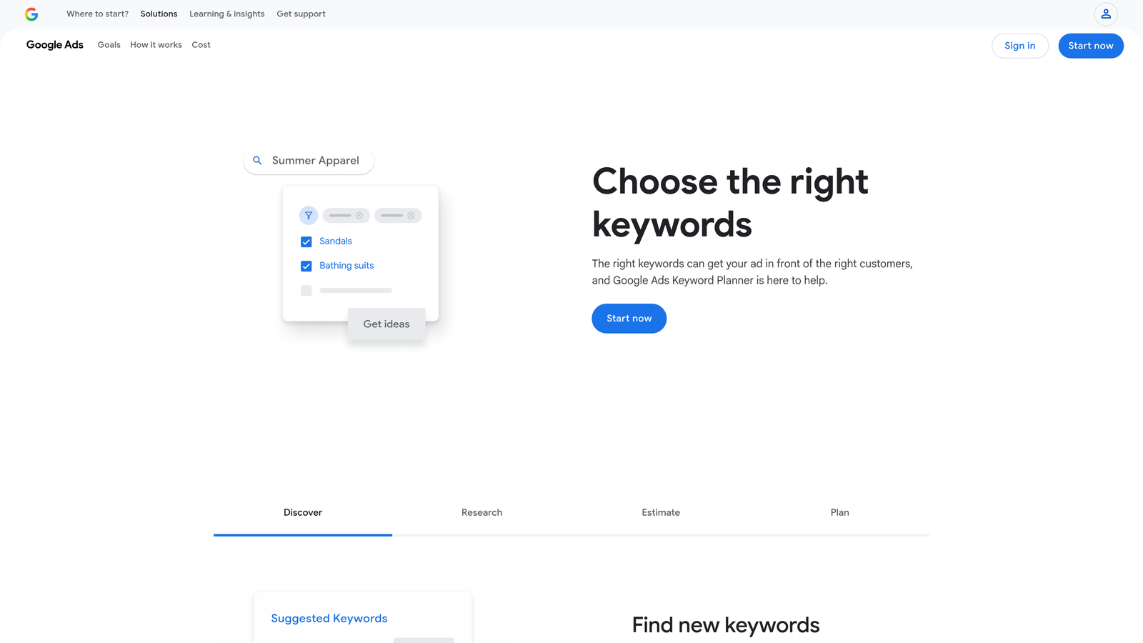 Screenshot of Google Keyword Planner website
