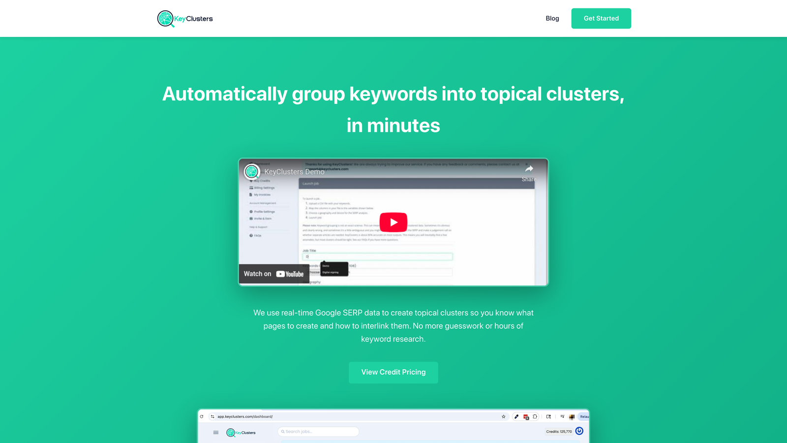 Screenshot of KeyClusters website