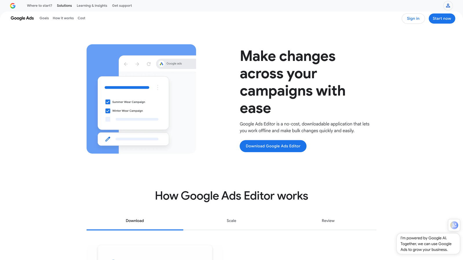 Screenshot of Google Ads Editor website