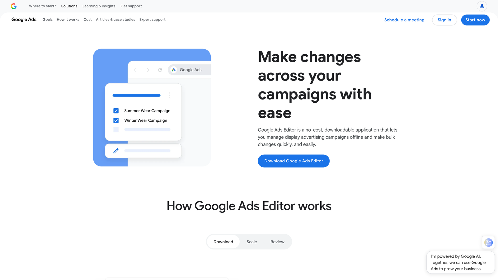 Screenshot of Google Ads Editor website