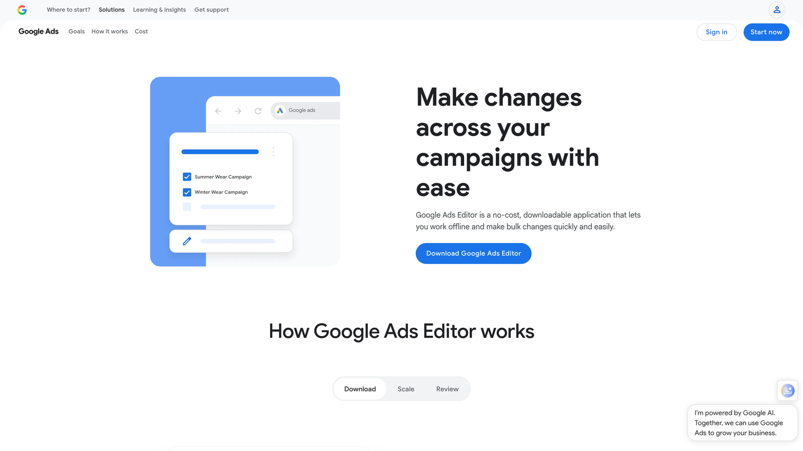 Screenshot of Google Ads Editor website