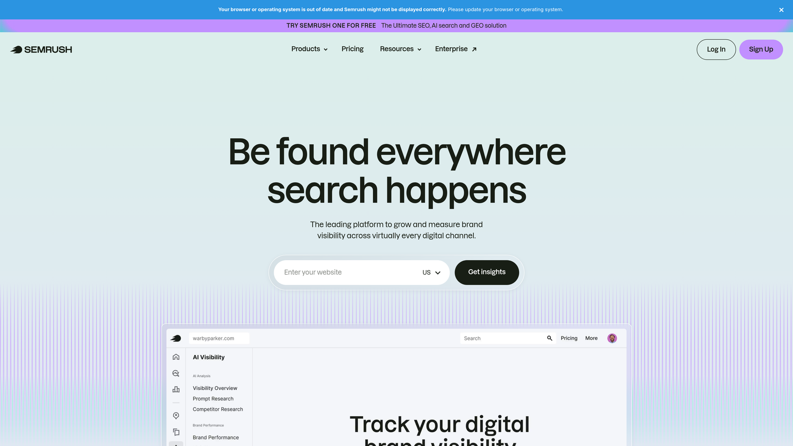 Screenshot of SEMrush website
