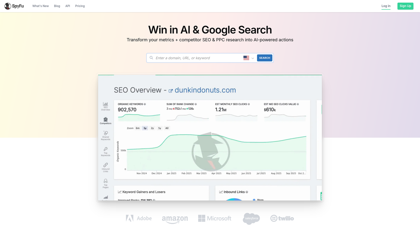 Screenshot of SpyFu website