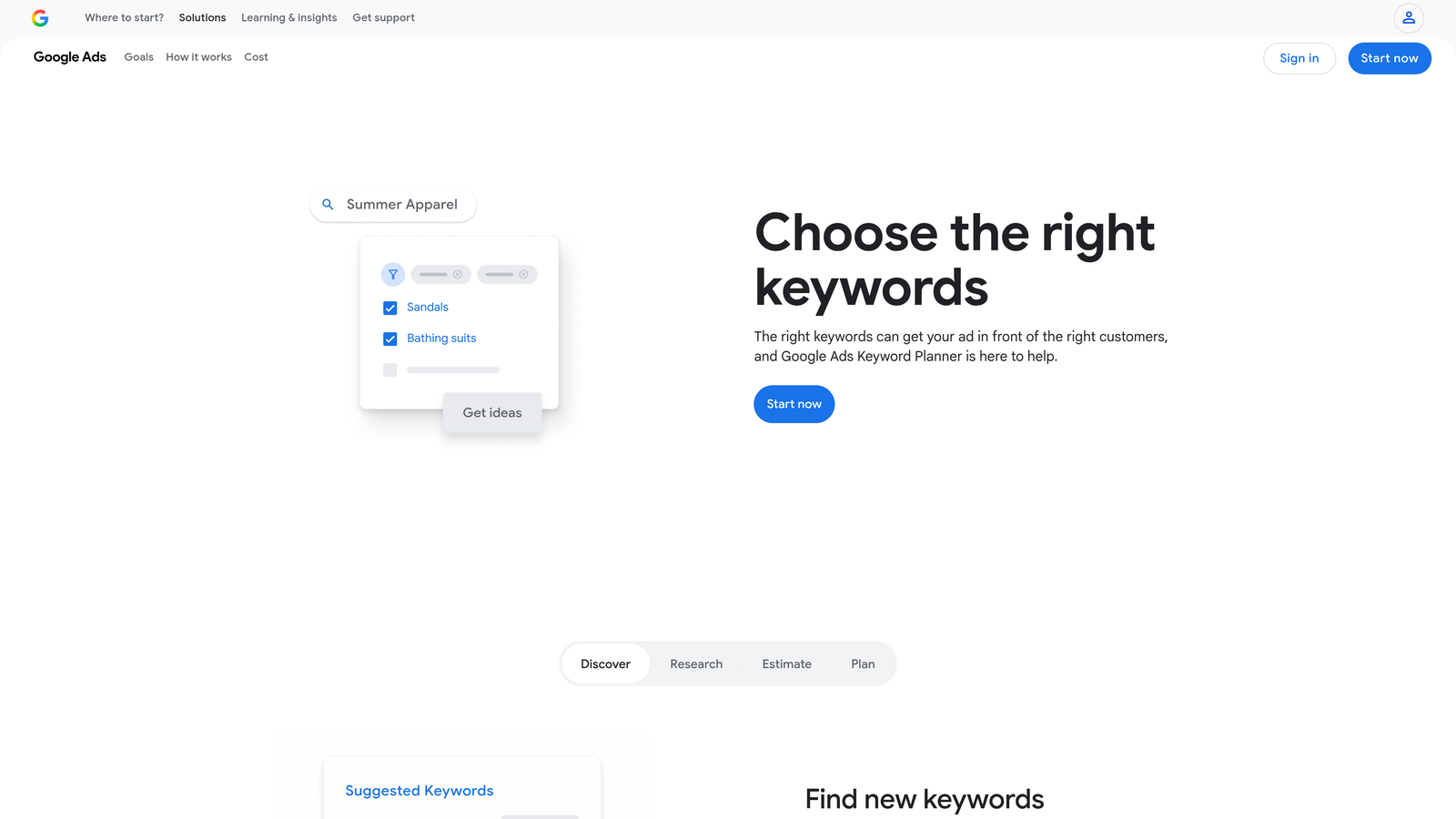 Screenshot of Google Keyword Planner website