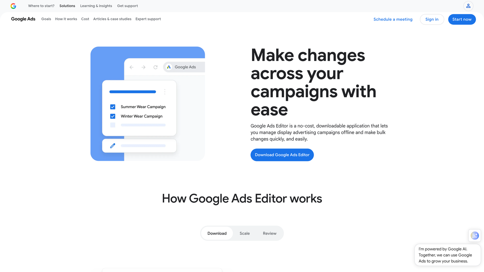 Screenshot of Google Ads Editor website