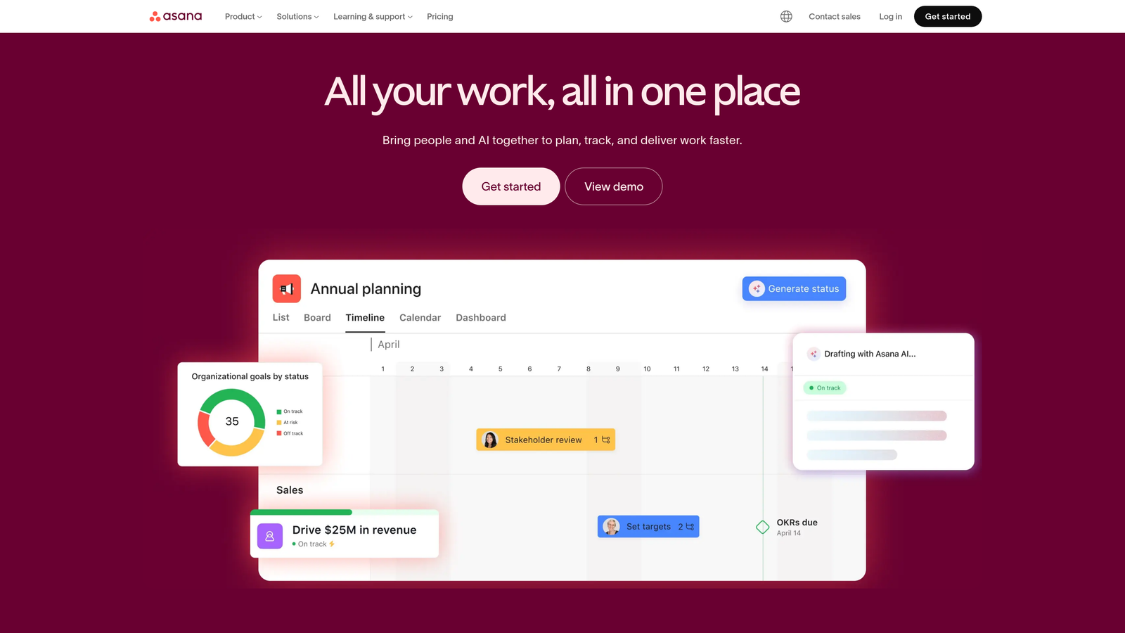 Screenshot of Asana website