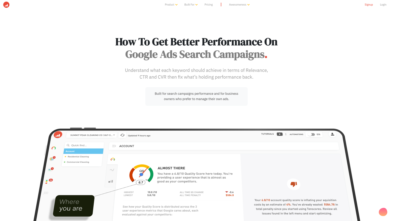 Screenshot of Tenscores website