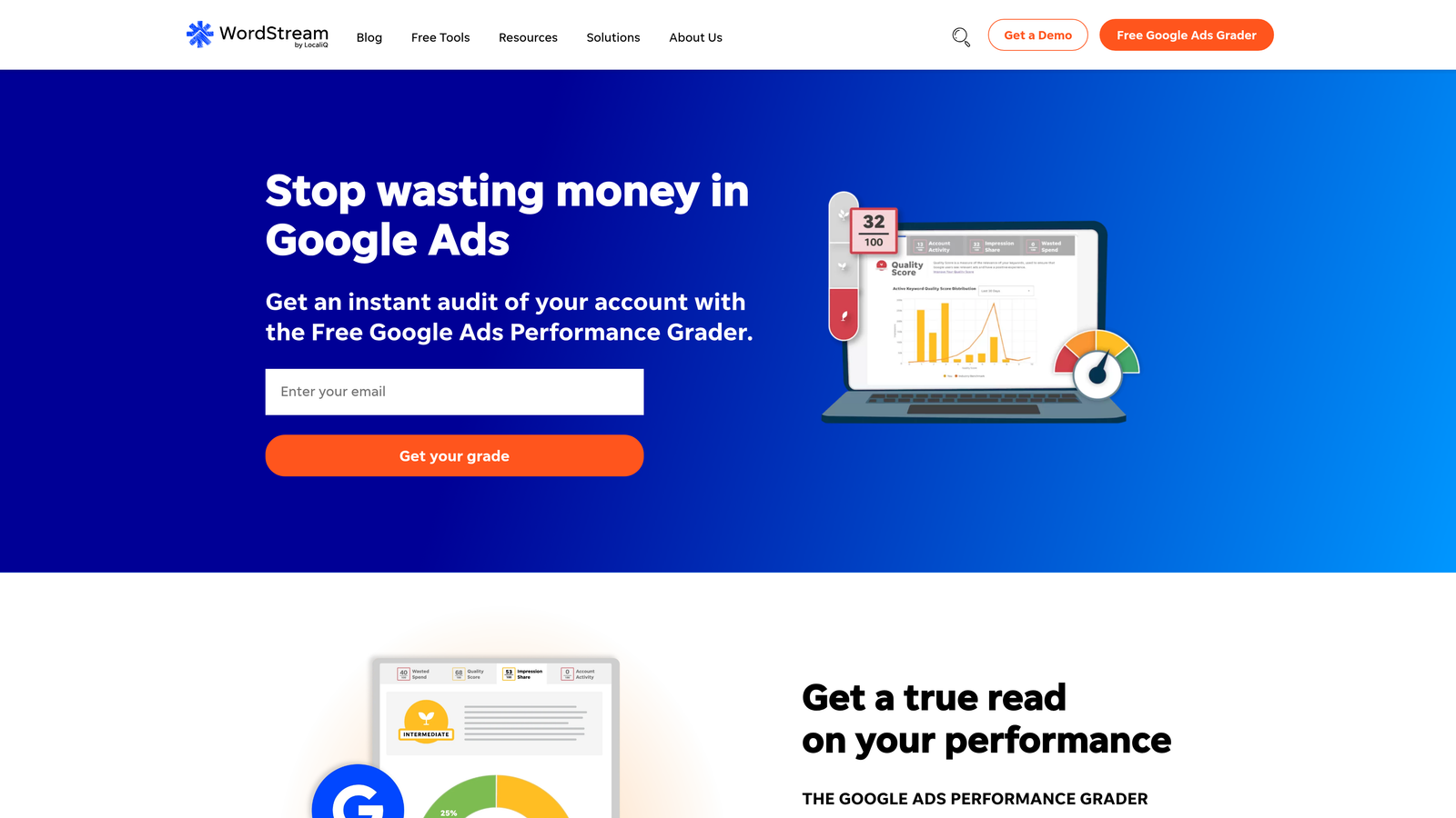 Screenshot of WordStream website