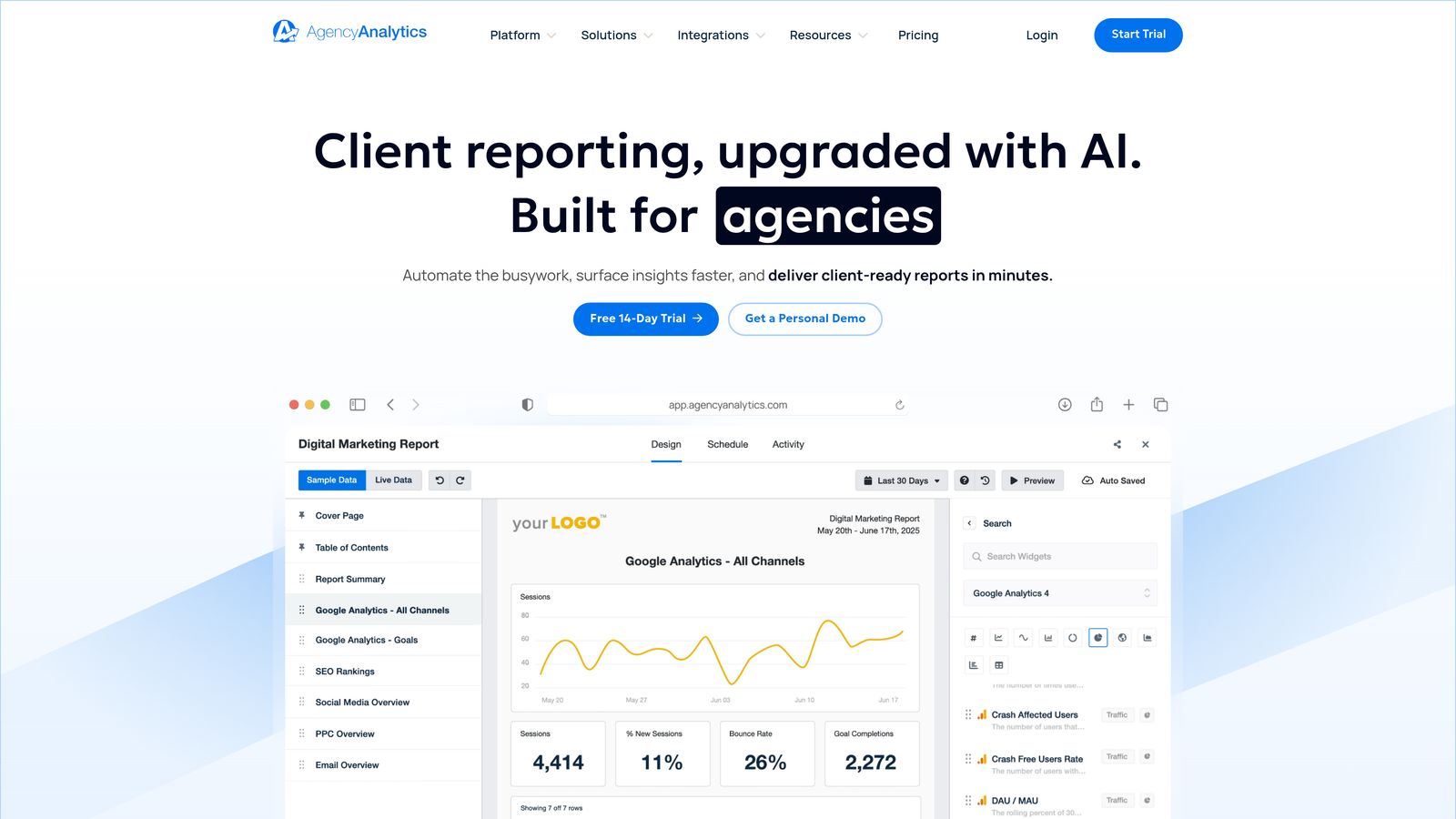 Screenshot of AgencyAnalytics website