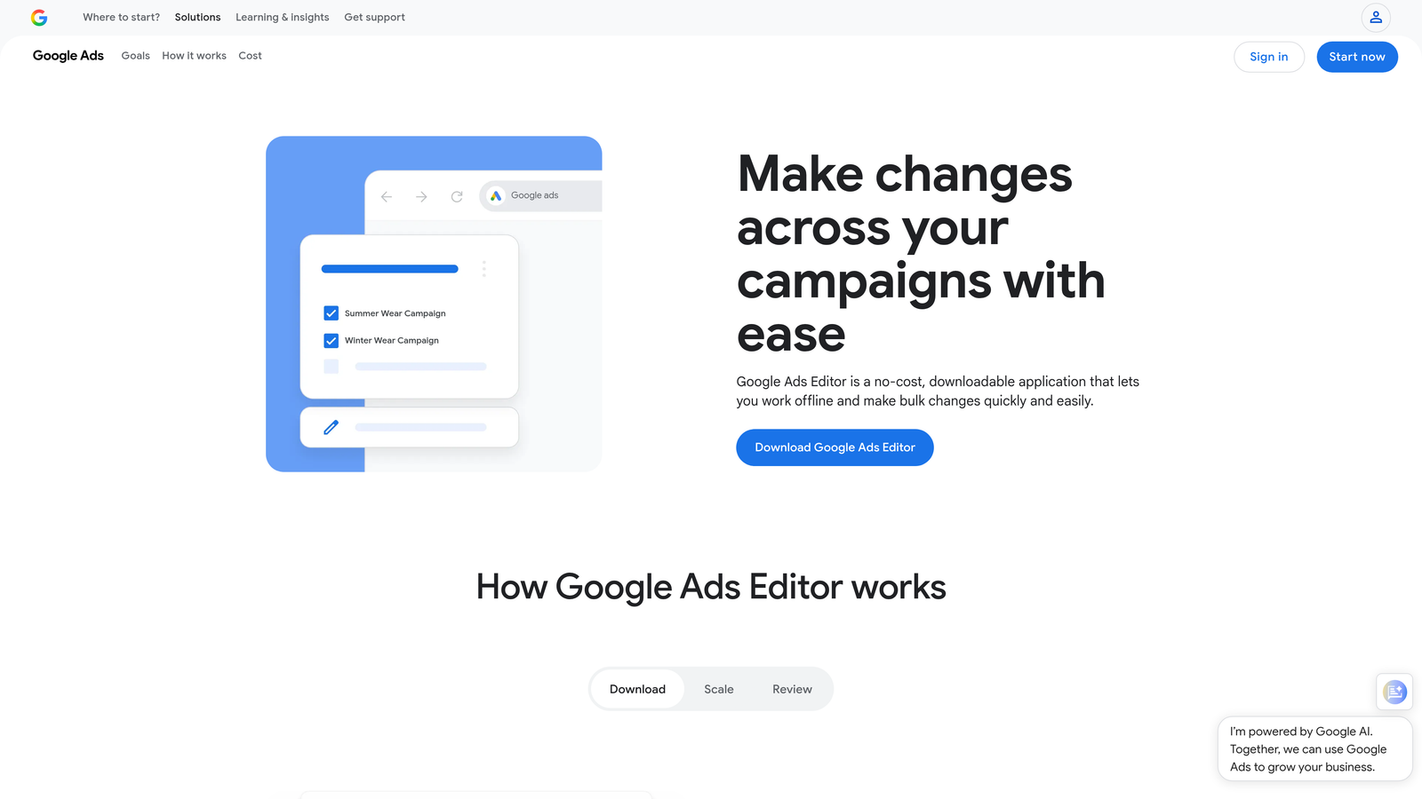 Screenshot of Google Ads Editor Extension website