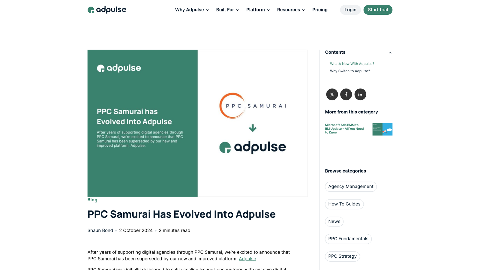 Screenshot of PPC Samurai website